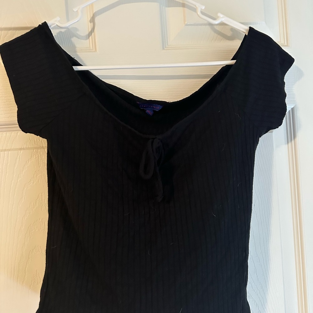 Aeropostale Black Ribbed Tie Front Bodysuit